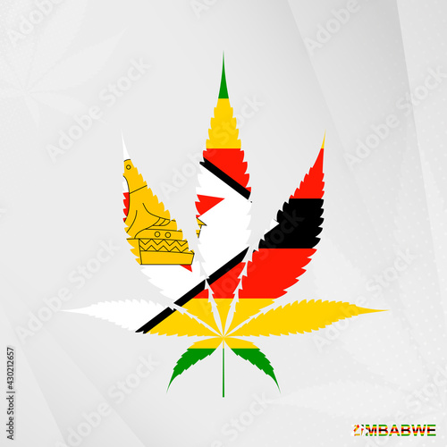 Flag of Zimbabwe in Marijuana leaf shape. The concept of legalization Cannabis in Zimbabwe.