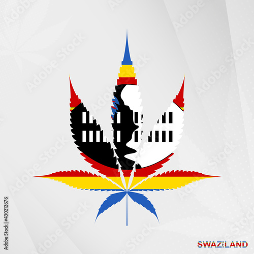 Flag of Swaziland in Marijuana leaf shape. The concept of legalization Cannabis in Swaziland.