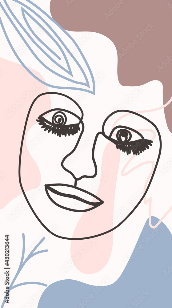 Woman's Face Minimal Line Style. Abstract Contemporary collage of geometric shapes in a modern trendy style. Woman's Face Minimal Line Style. Abstract Contemporary collage of geometric shapes in a modern trendy style.