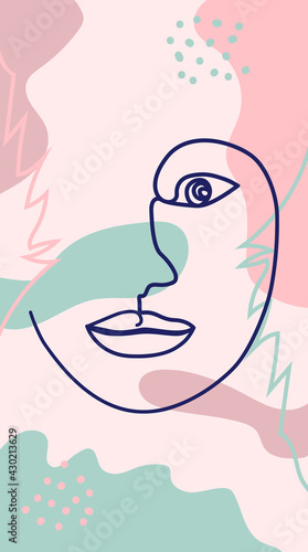 Woman s Face Minimal Line Style. Abstract Contemporary collage of geometric shapes in a modern trendy style.