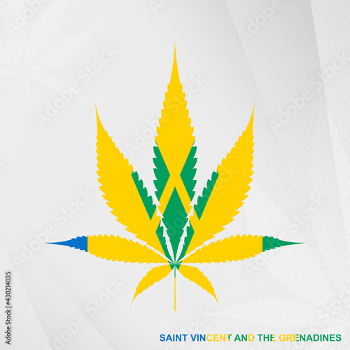 Flag of Saint Vincent and the Grenadines in Marijuana leaf shape. The concept of legalization Cannabis in Saint Vincent and the Grenadines.