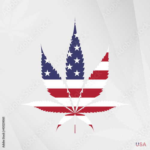 Flag of USA in Marijuana leaf shape. The concept of legalization Cannabis in USA.