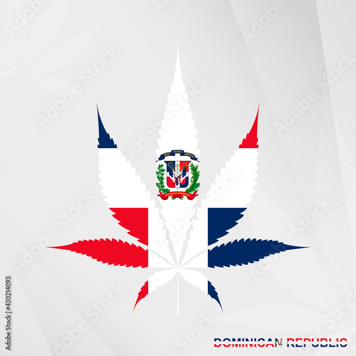 Flag of Dominican Republic in Marijuana leaf shape. The concept of legalization Cannabis in Dominican Republic.