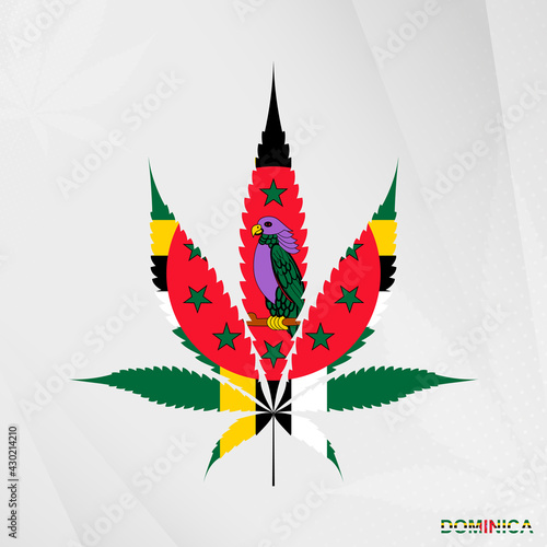 Flag of Dominica in Marijuana leaf shape. The concept of legalization Cannabis in Dominica.