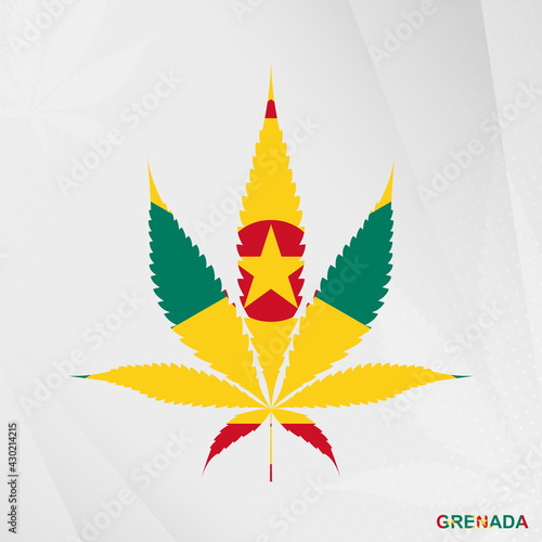 Flag of Grenada in Marijuana leaf shape. The concept of legalization Cannabis in Grenada.