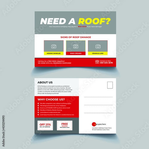 Roof Repair Service Postcard Template Design (ID: 430214490)