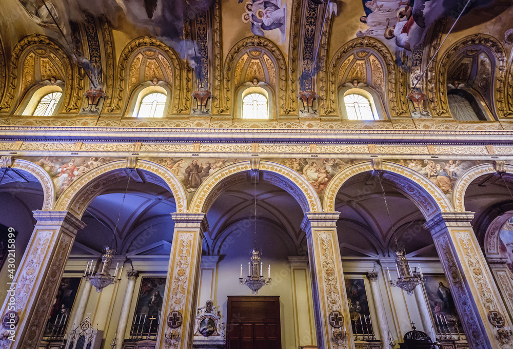 Interior of Cathedral of St Mary of Announcement in old town of Acireale city on Sicily Island, Italy