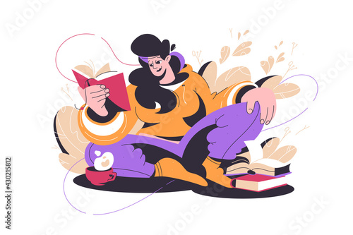 Woman reading interesting story book