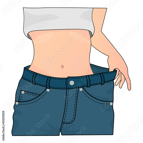 Woman's body after weight loss on white background