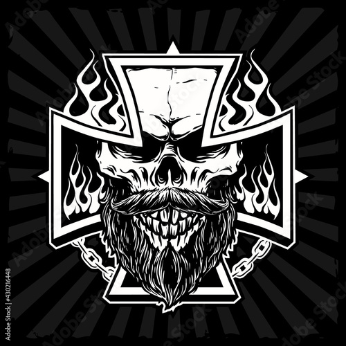 bearded skull with flames vector illustration