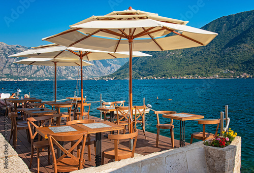 Beautiful restaurant at the sea  afternoon  eating out concept