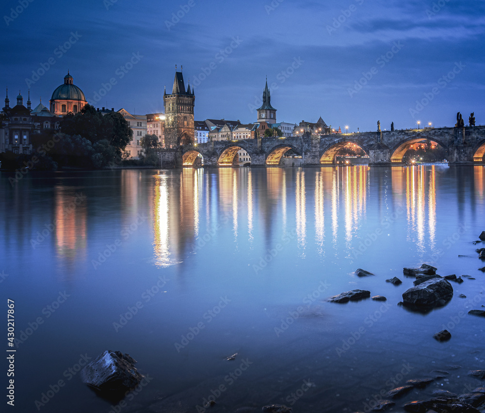 View on the historic old town of Prague with Charles Bridge