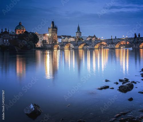 View on the historic old town of Prague with Charles Bridge