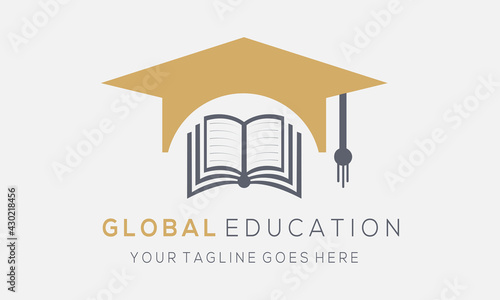 Global education logo design, Academy logo design, Education icon vector illustration.
