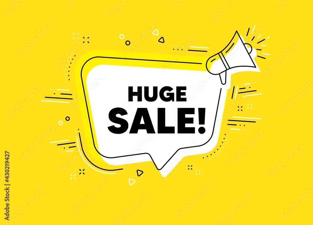 Huge Sale. Megaphone yellow vector banner. Special offer price sign. Advertising Discounts symbol. Thought speech bubble with quotes. Huge sale chat think megaphone message. Vector Huge Sale. Megaphone yellow vector banner. Special offer price sign. Advertising Discounts symbol. Thought speech bubble with quotes. Huge sale chat think megaphone message. Vector