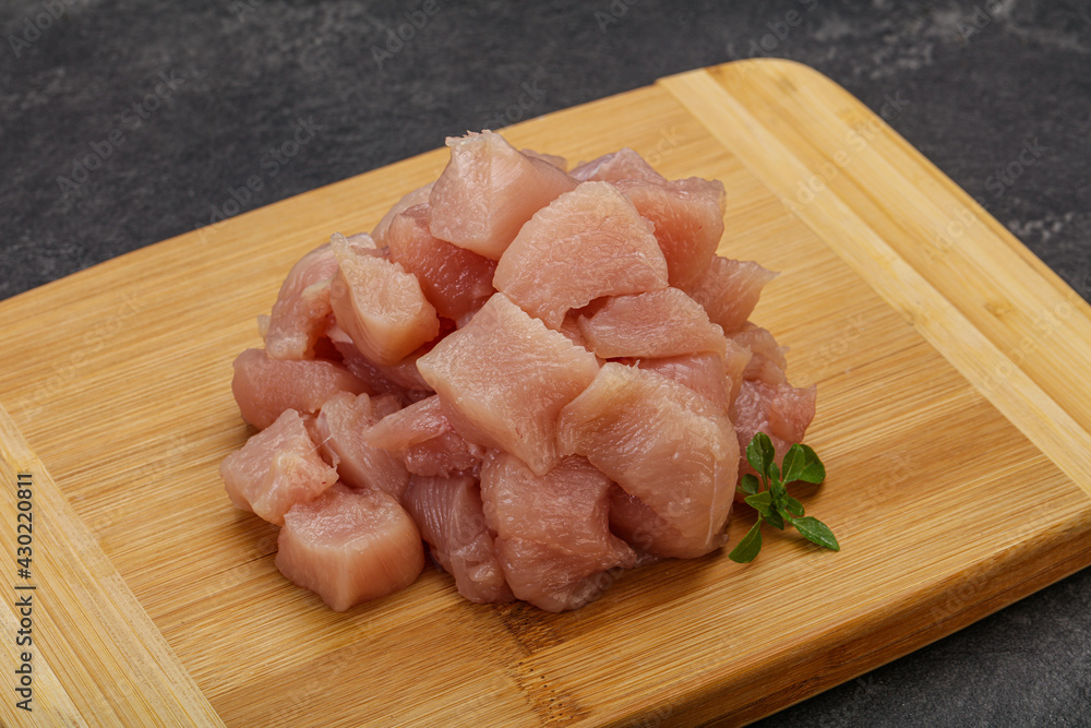 Raw diced chicken for cooking