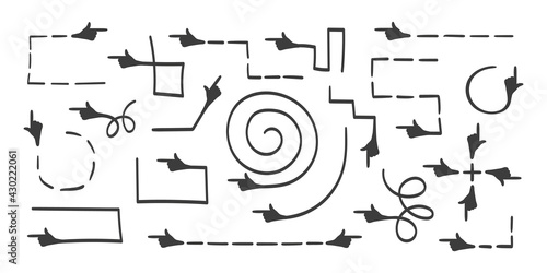 Arrows. Hand drawn arrow vector set. Index finger instead of an arrow. Concept arrows. Vector illustration