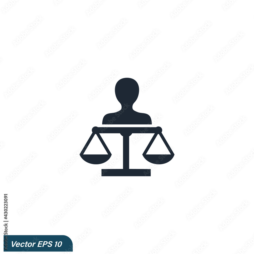 icon of a person and scale balance icon of a person and scale balance