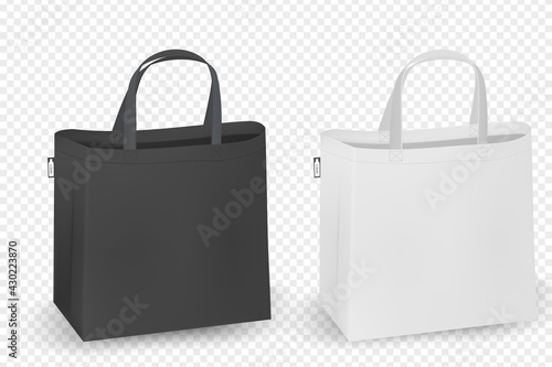 Cotton bags, RPET realistic corporate identity mock-up items template transparent background. Vector illustration isolated.