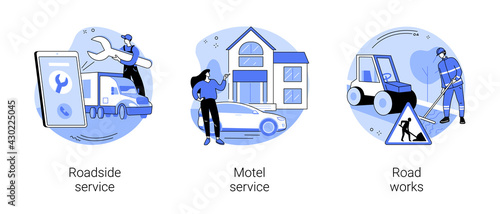 Road service abstract concept vector illustrations.
