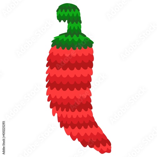 Cute colorful chili pepper pinata cartoon stock vector illustration. Flat traditional Mexican games pinata for kids isolated on white. Simple chilies pepper formed paper container for children party