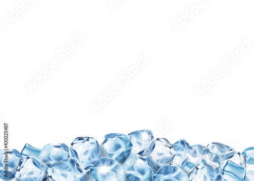 Ice cubes on white background, Water freeze realistic icy pieces 3d vector illustration