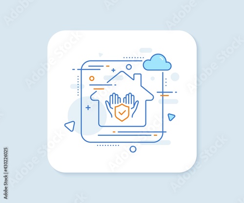 Insurance hands line icon. Abstract vector button. Risk coverage sign. Policyholder protection symbol. Insurance hand line icon. Home concept badge. Vector