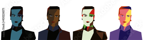 Set of four abstract model faces. design concept illustration. pop art