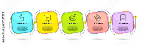 View document, Touchscreen gesture and Time management line icons set. Timeline process flowchart. Text message sign. Open file, Zoom in, Settings. Chat bubble. Business set. Vector