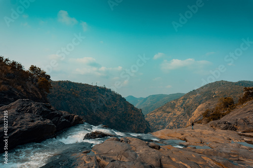 Picturesque landscape of the Duduma waterfalls in India on a sunny day photo