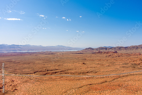 Aerial view of the desert landscape in southern Nevada near Las Vegas.