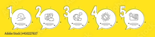 Safe time, Presentation board and Coronavirus line icons set. Timeline process infograph. Quick tips sign. Management, Growth chart, No vaccine. Helpful tricks. Science set. Vector