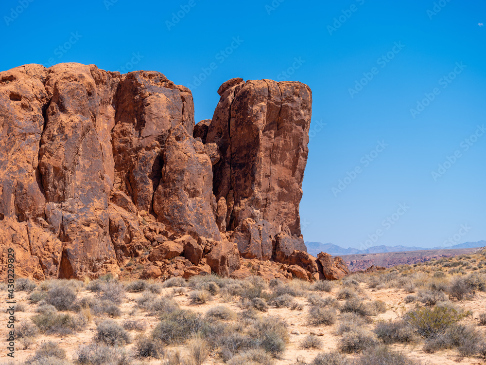 Beautiful sandstone rock formations at the Valley of Fire State Park in the southern Nevada desert near Las Vegas.