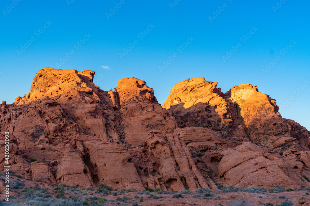 Beautiful sandstone rock formations at the Valley of Fire State Park in the southern Nevada desert near Las Vegas.