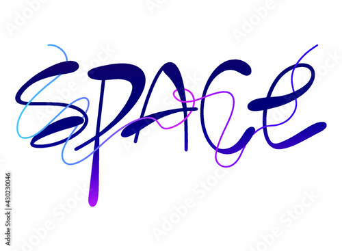 isolated lettering with a gradient with the word space. letters thickened at the ends with a line.