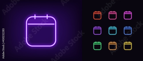 Neon calendar icon. Glowing neon schedule sign, outline calendar pictogram