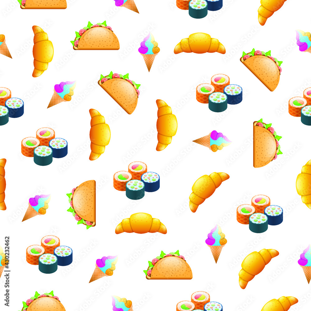 Naklejka premium Seamless Pattern Abstract Elements Fast Food Vector Design Style Background Illustration