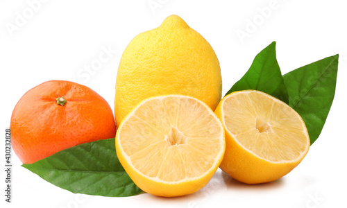 Tangerine and lemons isolated on white