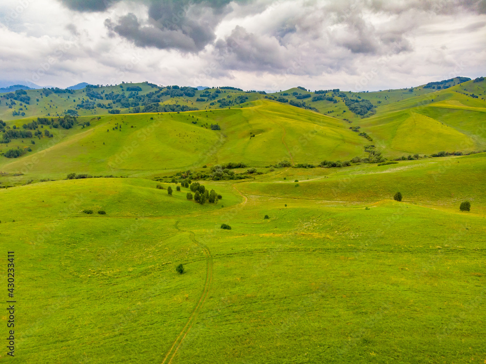 Obraz premium Hills and mountains Altai republic Russia, aerial top view