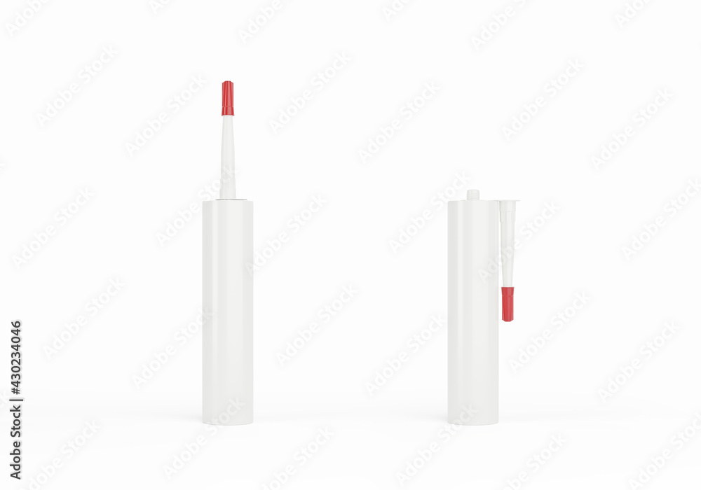 White silicone container tube with red nozzle cap, no label, isolated on white background. White silicone container tube with red nozzle cap, no label, isolated on white background.