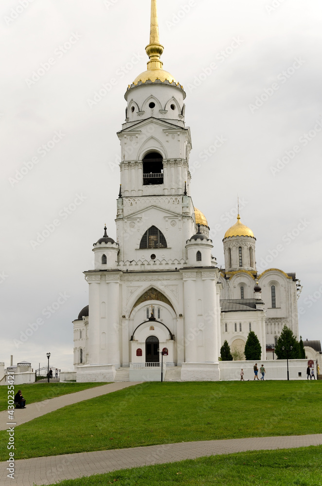 A view of the bell tower of the Assumption Cathedral of Vladimir the Golden Ring of Russia. Russia's attractions