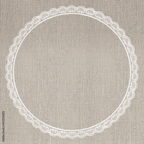 Off-White Lace Frame on Grey Linen Texture