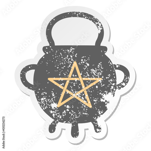 cauldron with pentagram grunge sticker