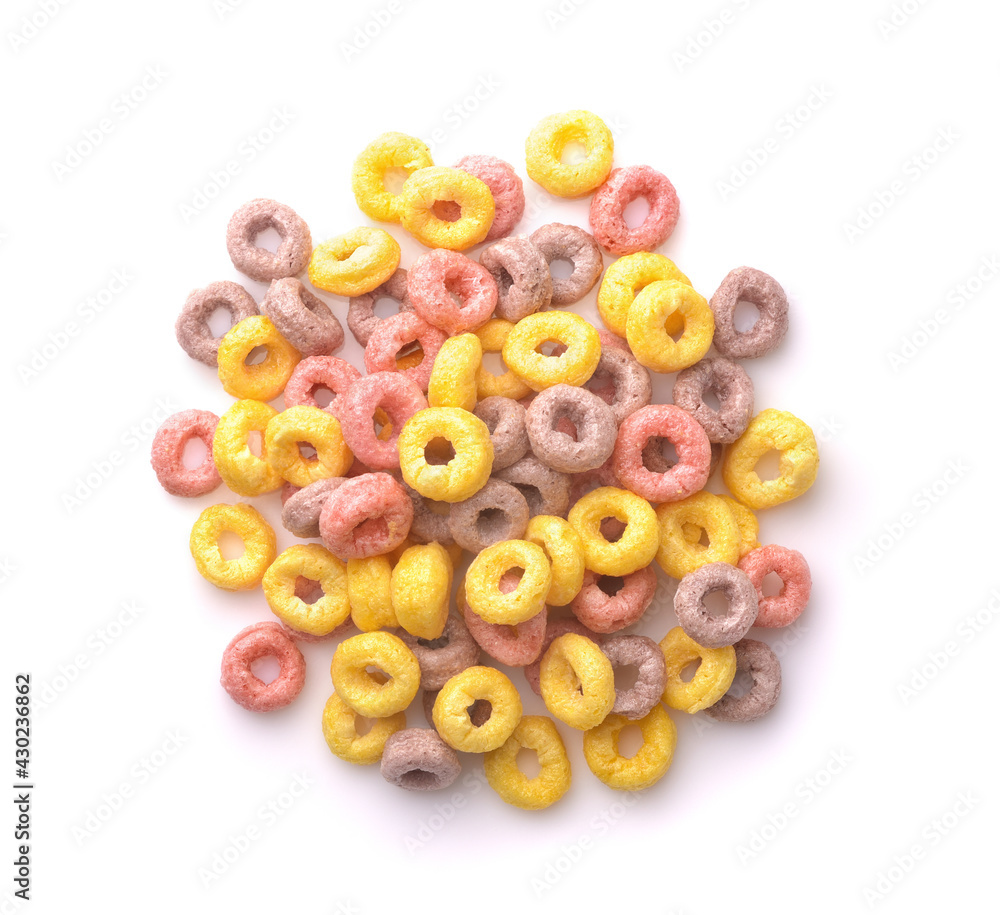 Top view of colorful cereal rings Top view of colorful cereal rings