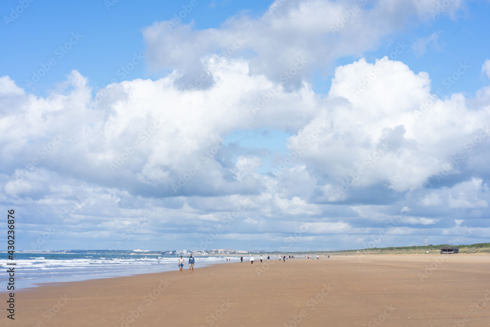 panoramic view of the Punta umbria beaach, Huelva  on a sunny day with clouds