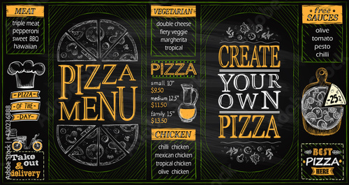 Pizza menu chalkboard set template