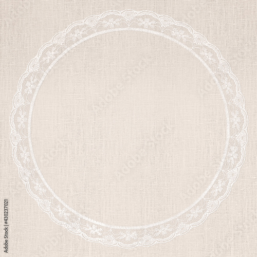 White Lace Frame on Off-White Linen Texture