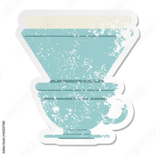 coffee cup with drip filter grunge sticker photo