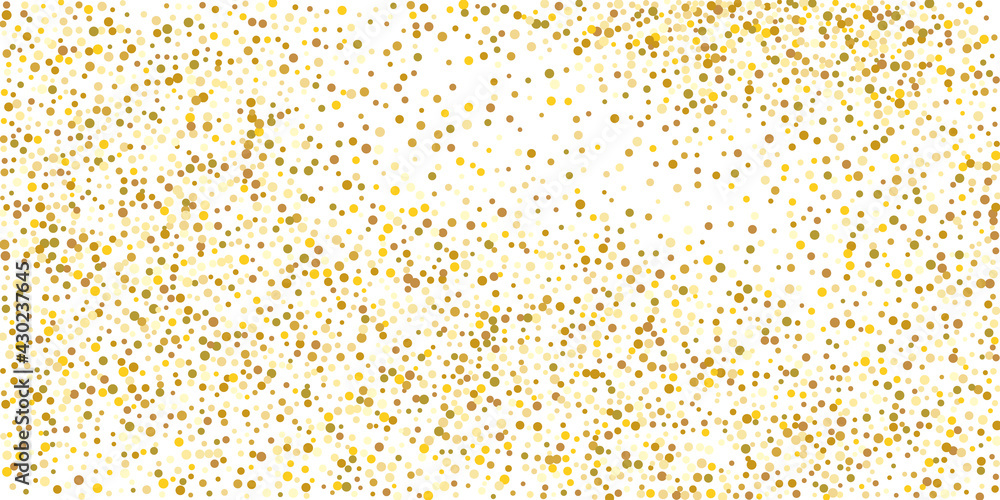 Golden  point confetti on a white background.  Illustration of a drop of shiny particles. Decorative element. Element of design. Vector illustration, EPS 10.