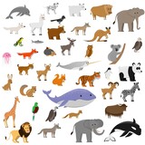 big set of cute cartoon animals isolated on white background, vector illustration for kids